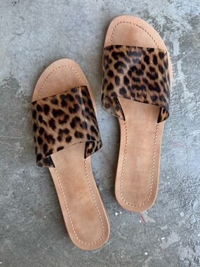 Saks Fifth Avenue Leopard-Print Slide Sandals in Tan and Brown